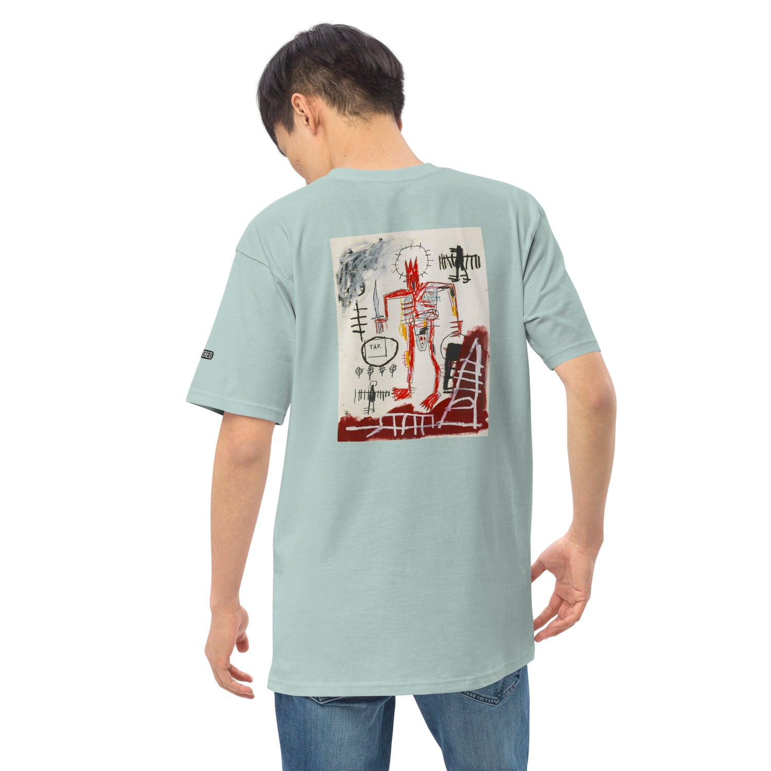 Jean-Michel Basquiat "Untitled" Artwork Printed Premium Agave Blue Streetwear Crewneck T-shirt