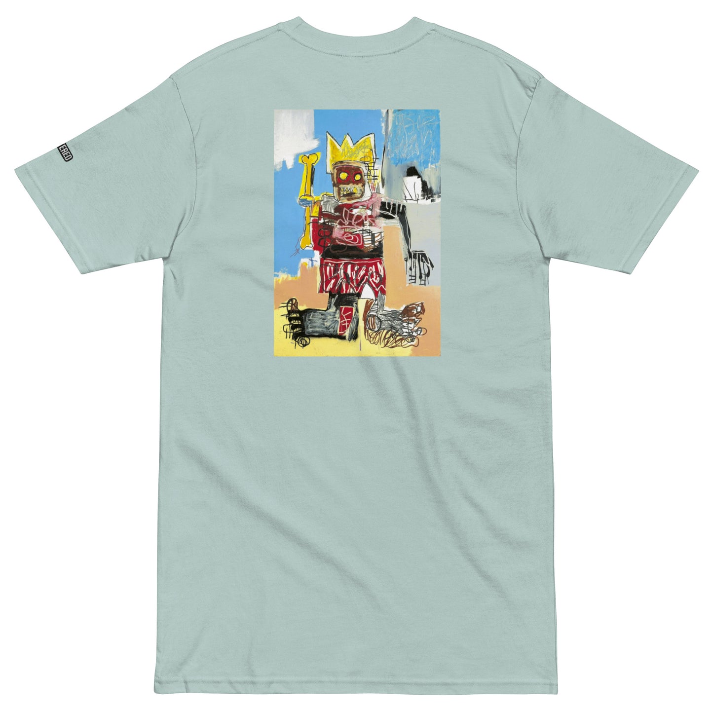 Jean-Michel Basquiat "Untitled" Artwork Embroidered + Printed Premium Agave Blue Streetwear T-shirt Scattered