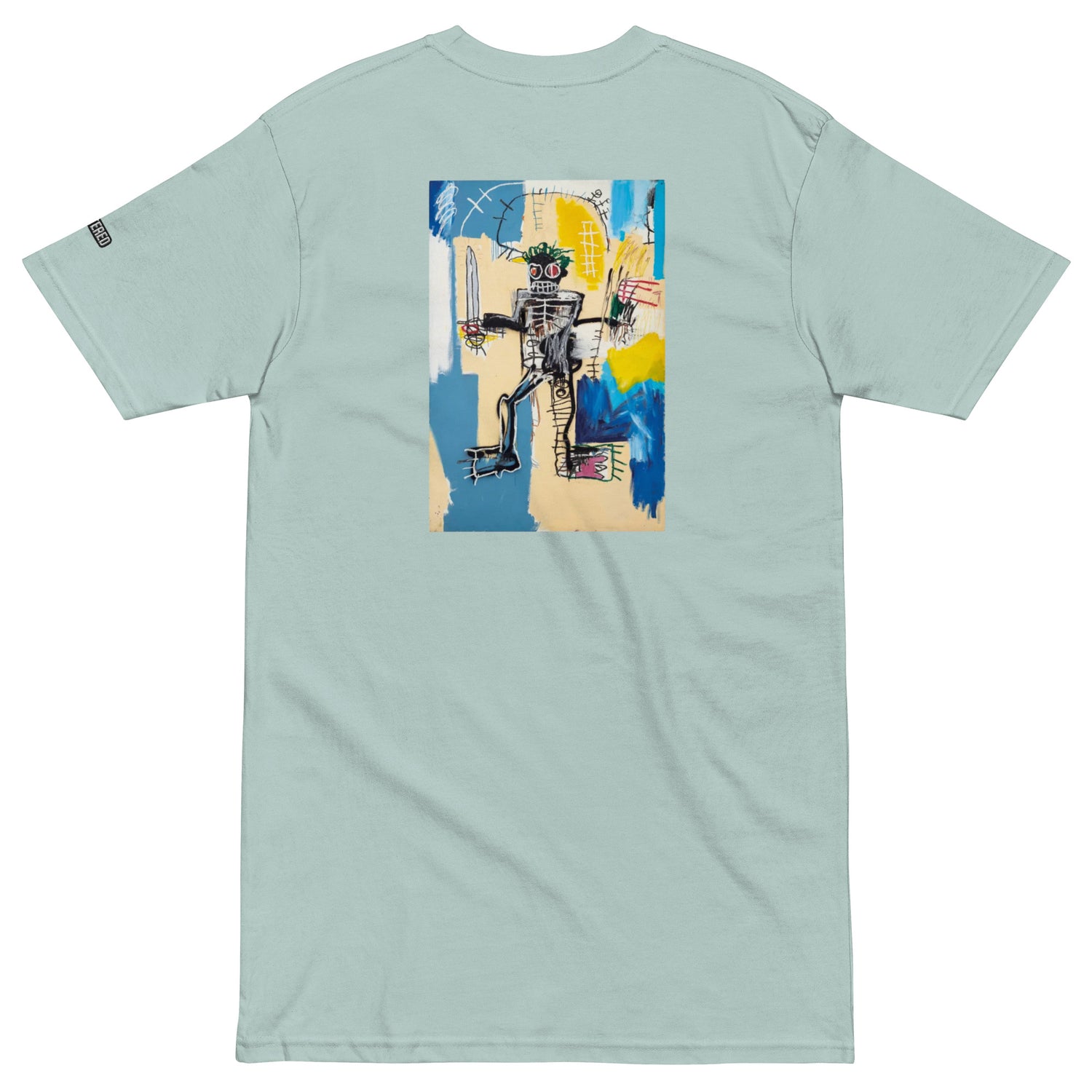 Jean-Michel Basquiat "Warrior" Artwork Embroidered + Printed Premium Agave Blue Streetwear  T-shirt Scattered