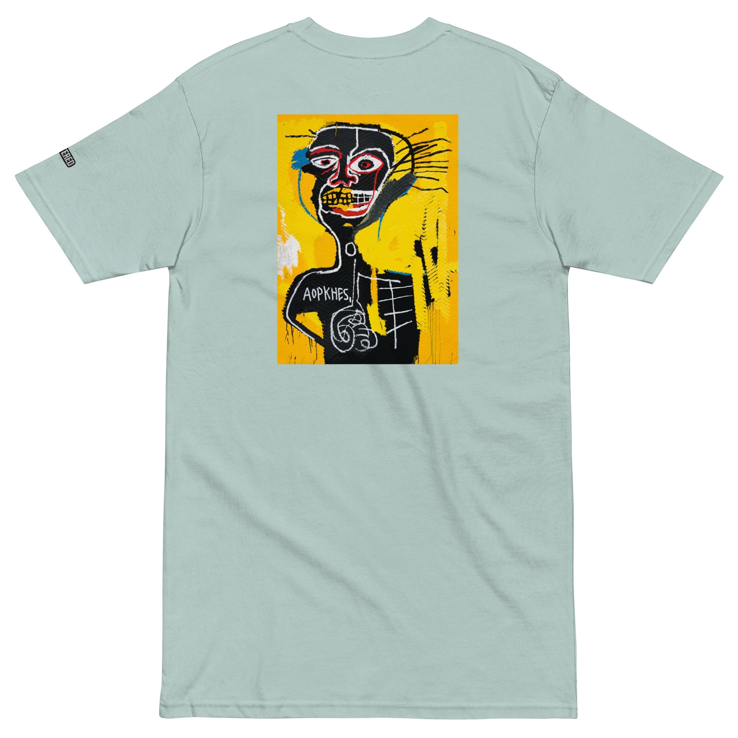 Jean-Michel Basquiat "Cabeza" Artwork Embroidered + Printed Premium Agave Blue Streetwear T-shirt Scattered