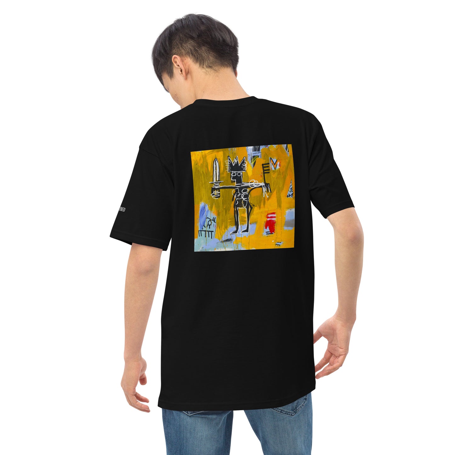 Jean-Michel Basquiat "Julius Caesar on Gold" Artwork Printed Premium Black Streetwear Crewneck T-shirt Scattered 