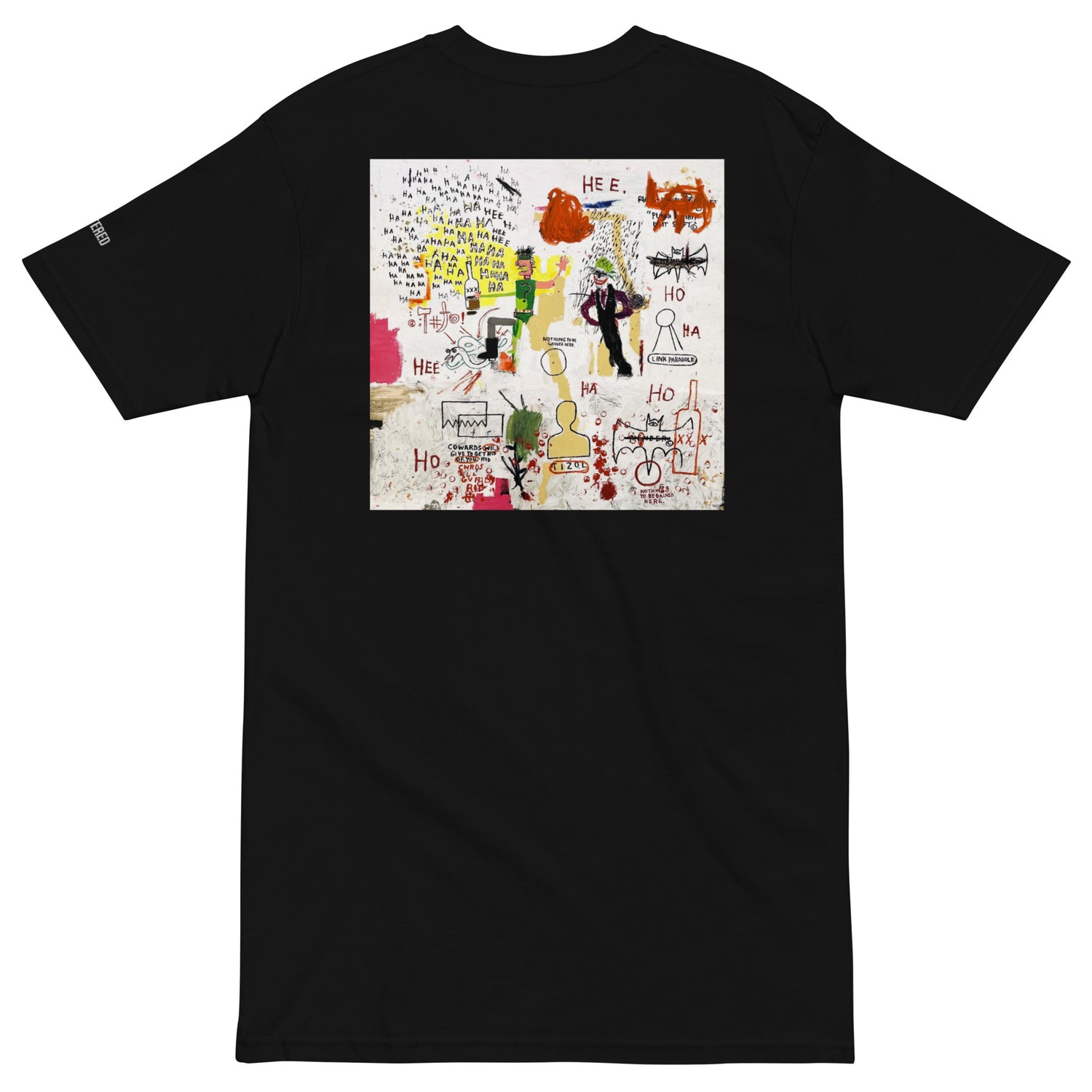 Jean-Michel Basquiat "Riddle Me This Batman" Artwork Embroidered + Printed Premium Black Streetwear T-shirt Scattered