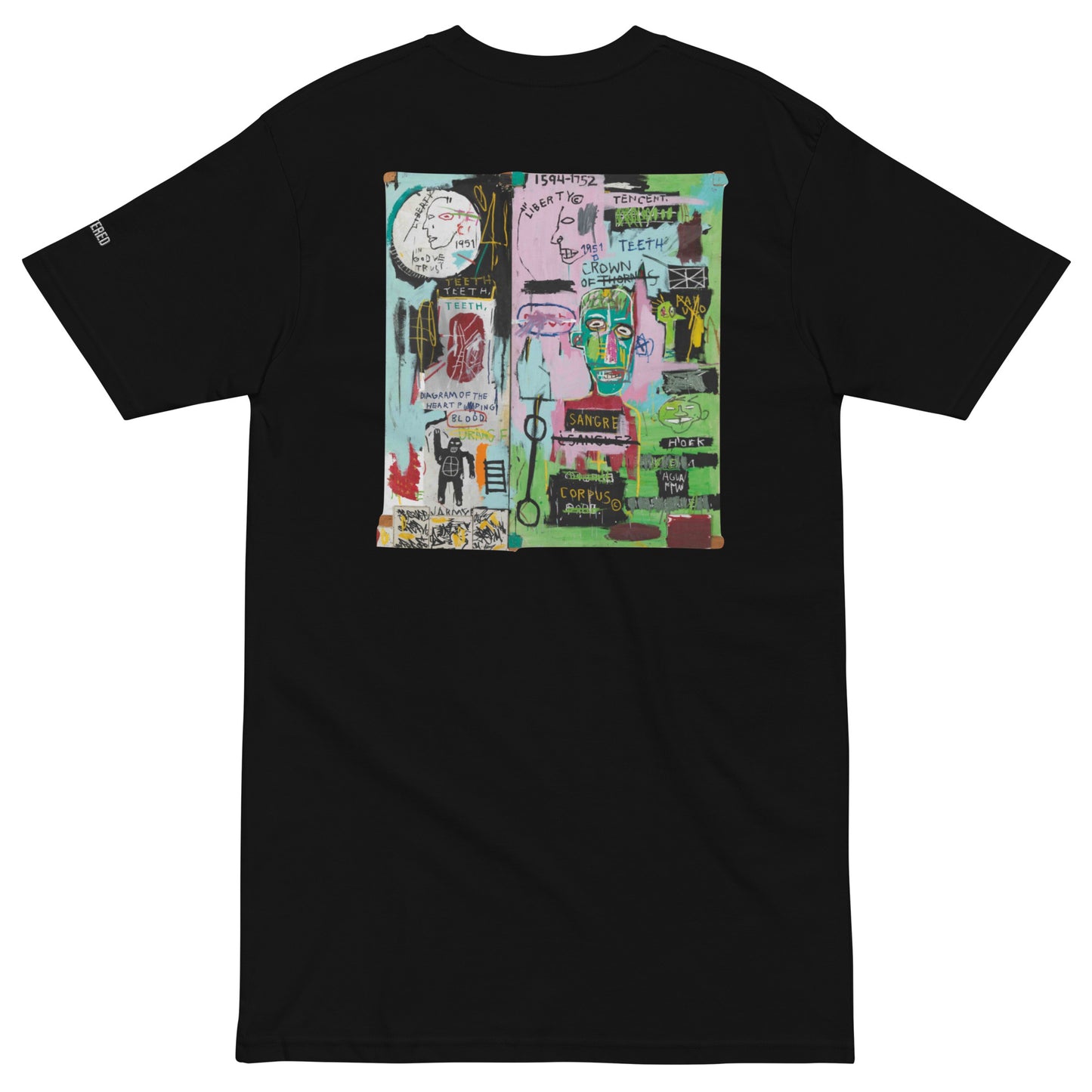 Jean-Michel Basquiat "In Italian" Artwork Embroidered and Printed Premium Black Streetwear T-Shirt Scattered