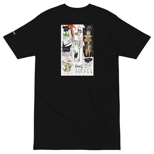 Jean-Michel Basquiat "Quality Meats for the Public" Artwork Embroidered + Printed Premium Black Streetwear T-shirt Scattered