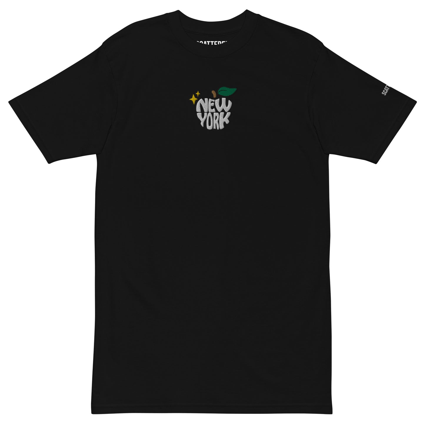 New York Apple Logo Embroidered Black T-Shirt Scattered Streetwear