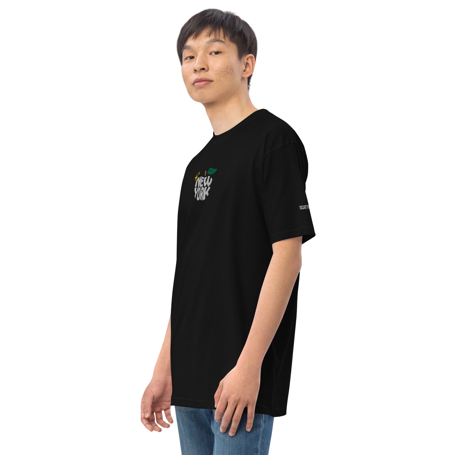 New York Apple Logo Embroidered Black T-Shirt Scattered Streetwear