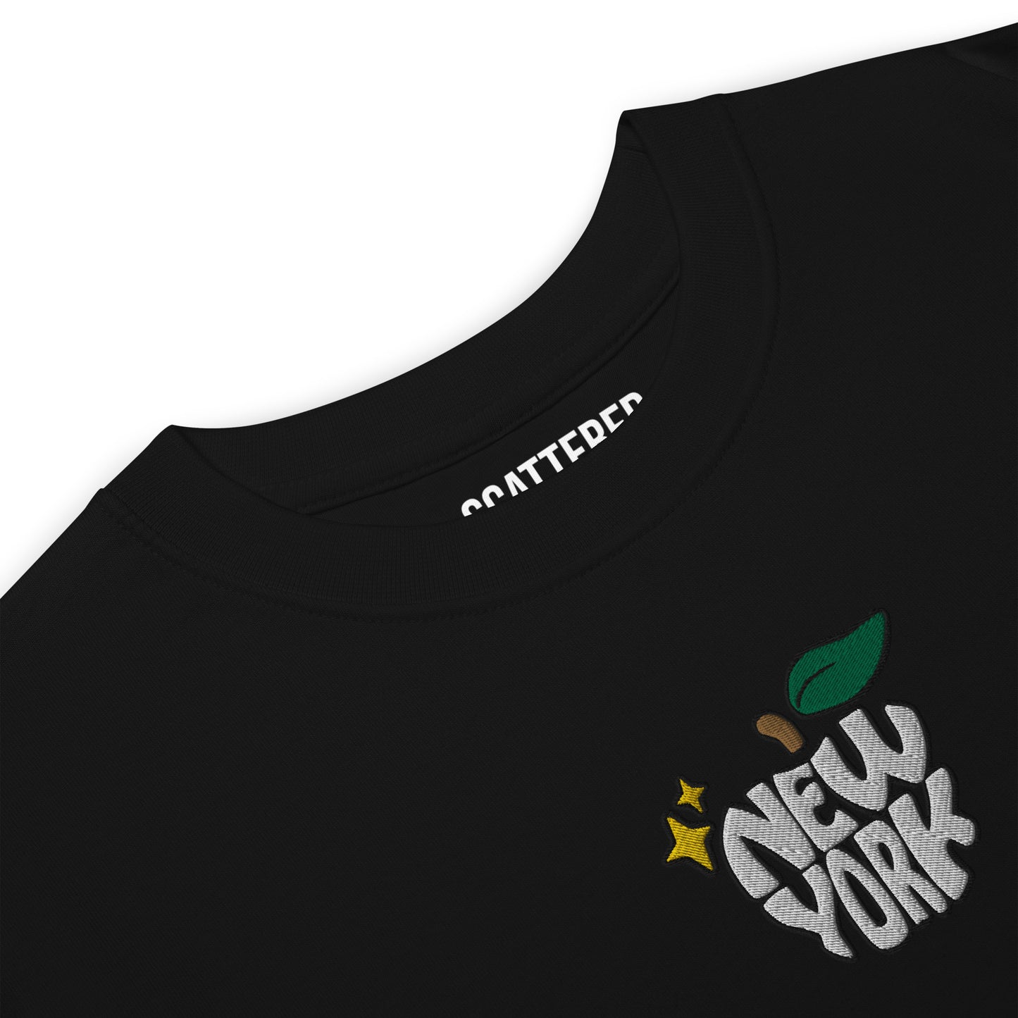 New York Apple Logo Embroidered Black T-Shirt Scattered Streetwear