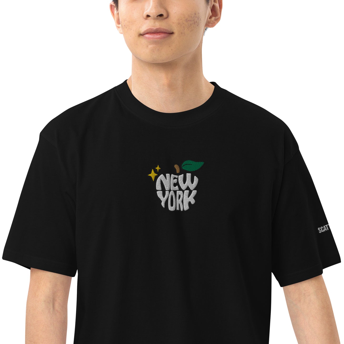 New York Apple Logo Embroidered Black T-Shirt Scattered Streetwear