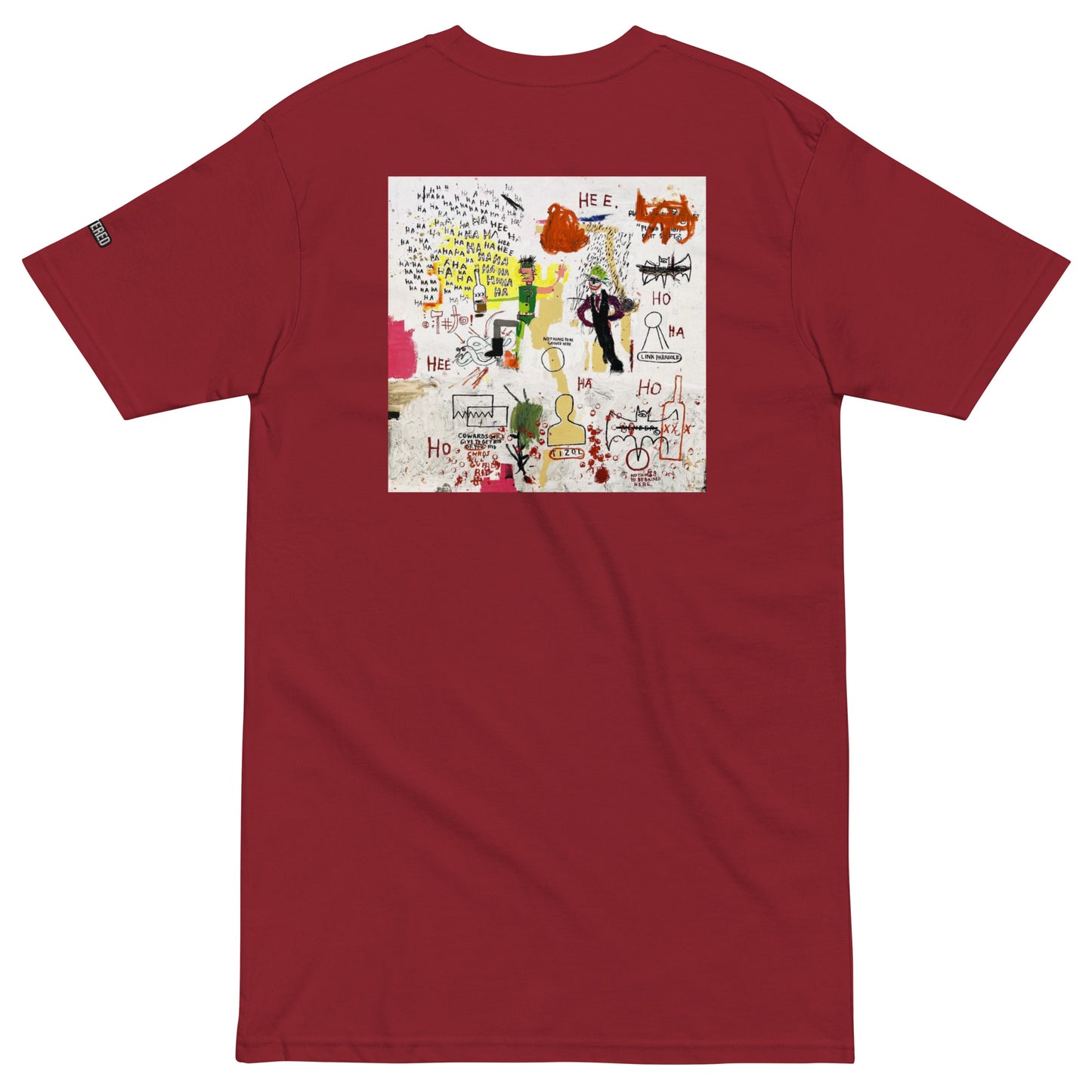 Jean-Michel Basquiat "Riddle Me This Batman" Artwork Embroidered + Printed Premium Red Streetwear T-shirt Scattered