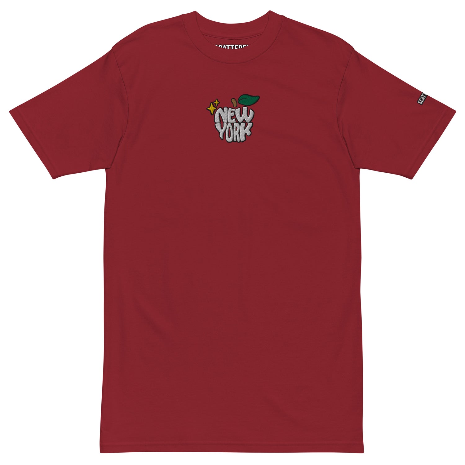 New York Apple Logo Embroidered Red T-Shirt Scattered Streetwear