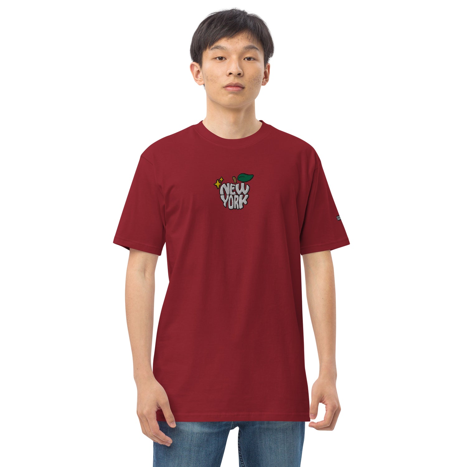 New York Apple Logo Embroidered Red T-Shirt Scattered Streetwear