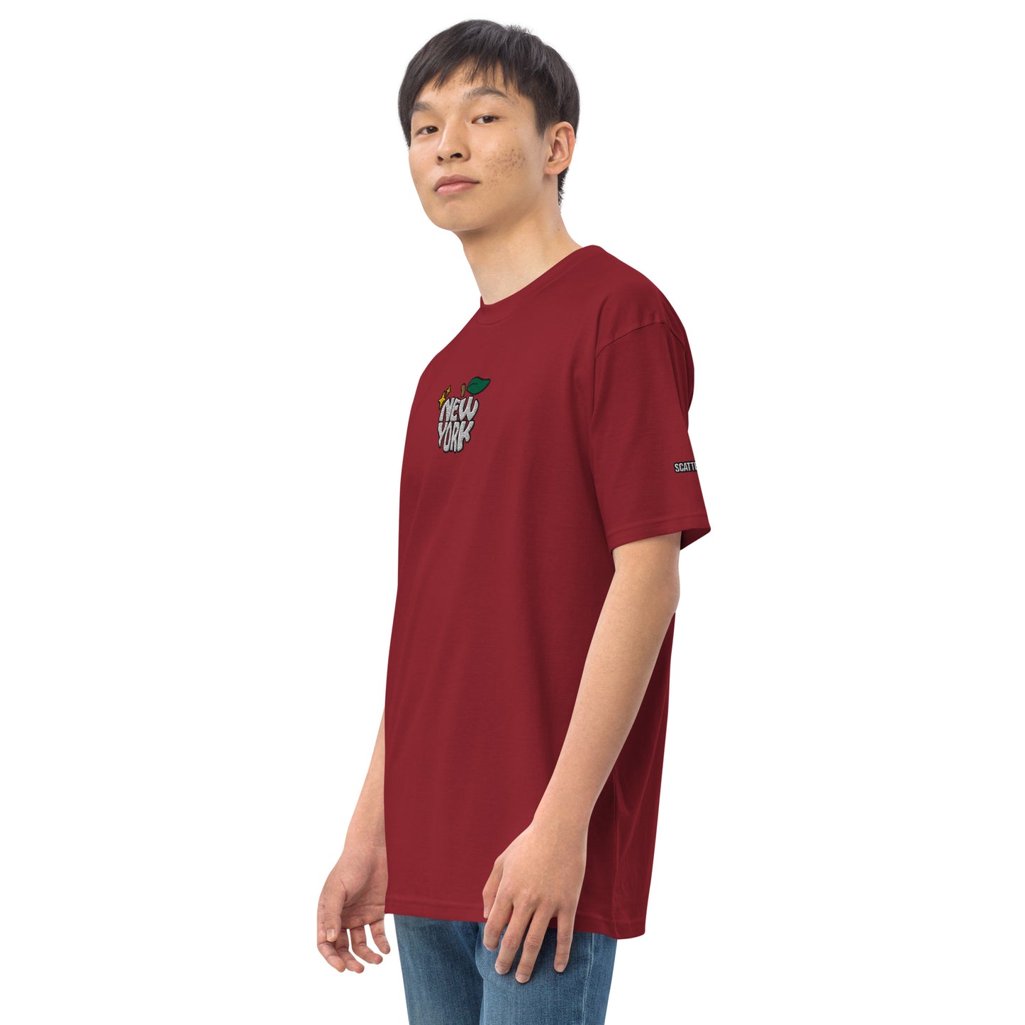 New York Apple Logo Embroidered Red T-Shirt Scattered Streetwear