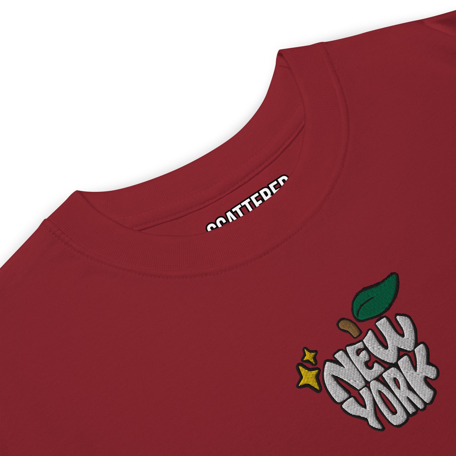 New York Apple Logo Embroidered Red T-Shirt Scattered Streetwear