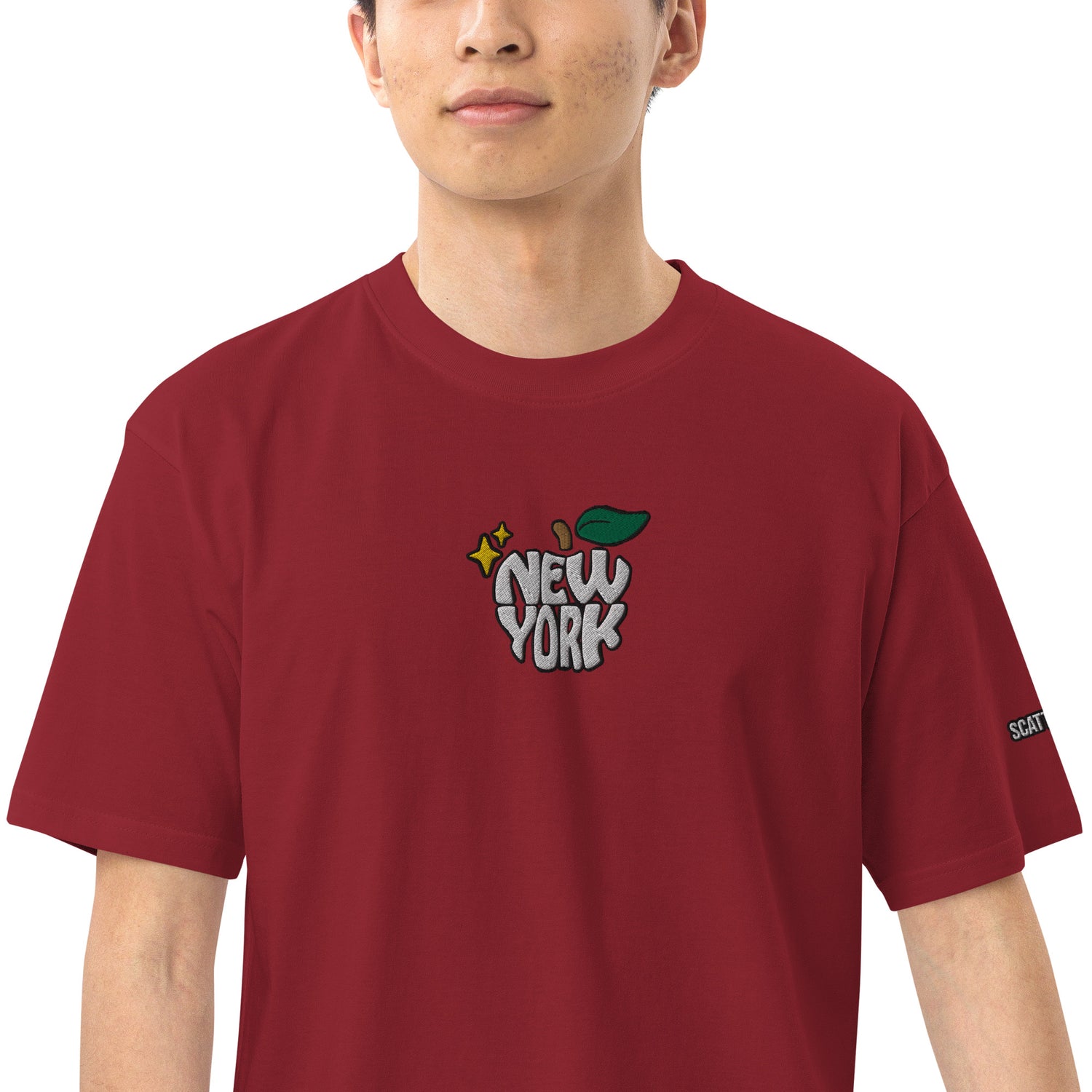 New York Apple Logo Embroidered Red T-Shirt Scattered Streetwear