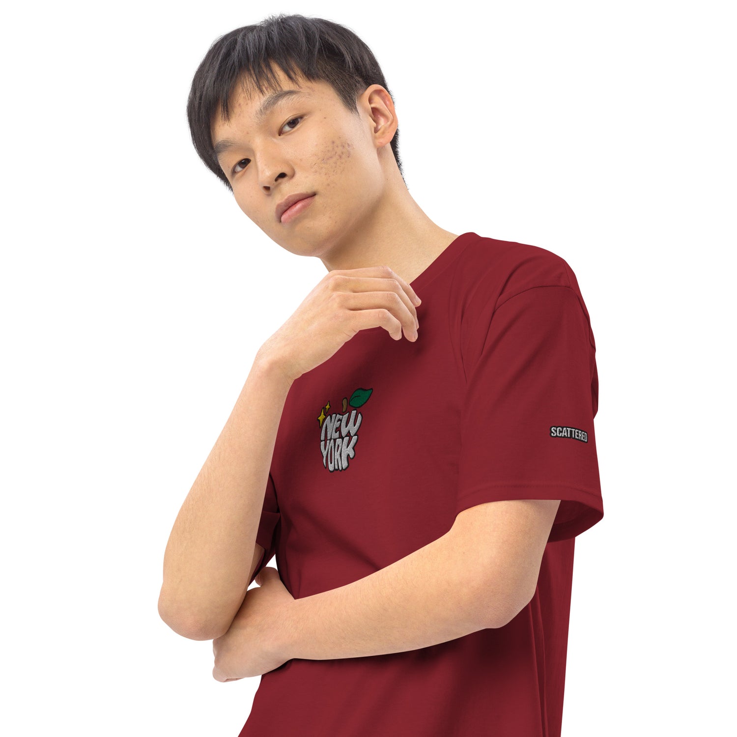 New York Apple Logo Embroidered Red T-Shirt Scattered Streetwear