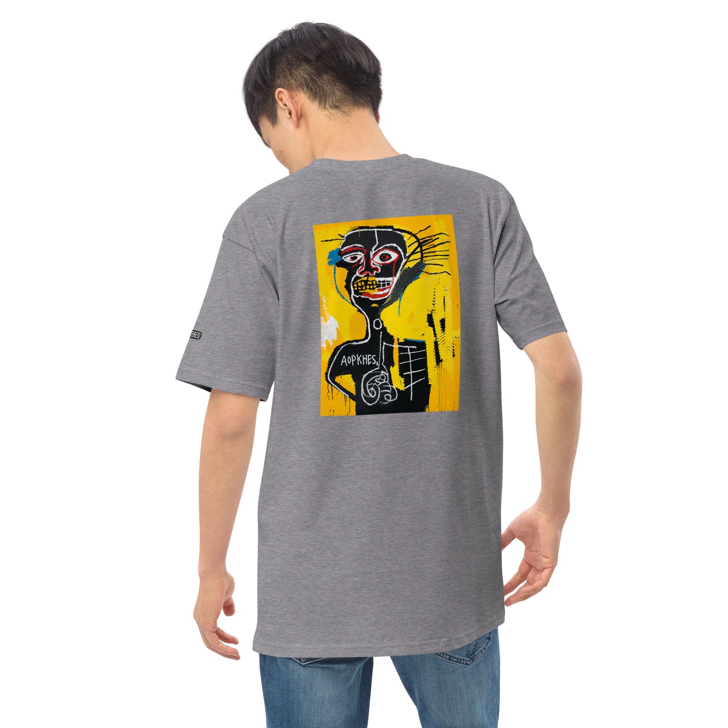 Jean-Michel Basquiat "Cabeza" Artwork Embroidered + Printed Premium Grey Streetwear T-shirt Scattered