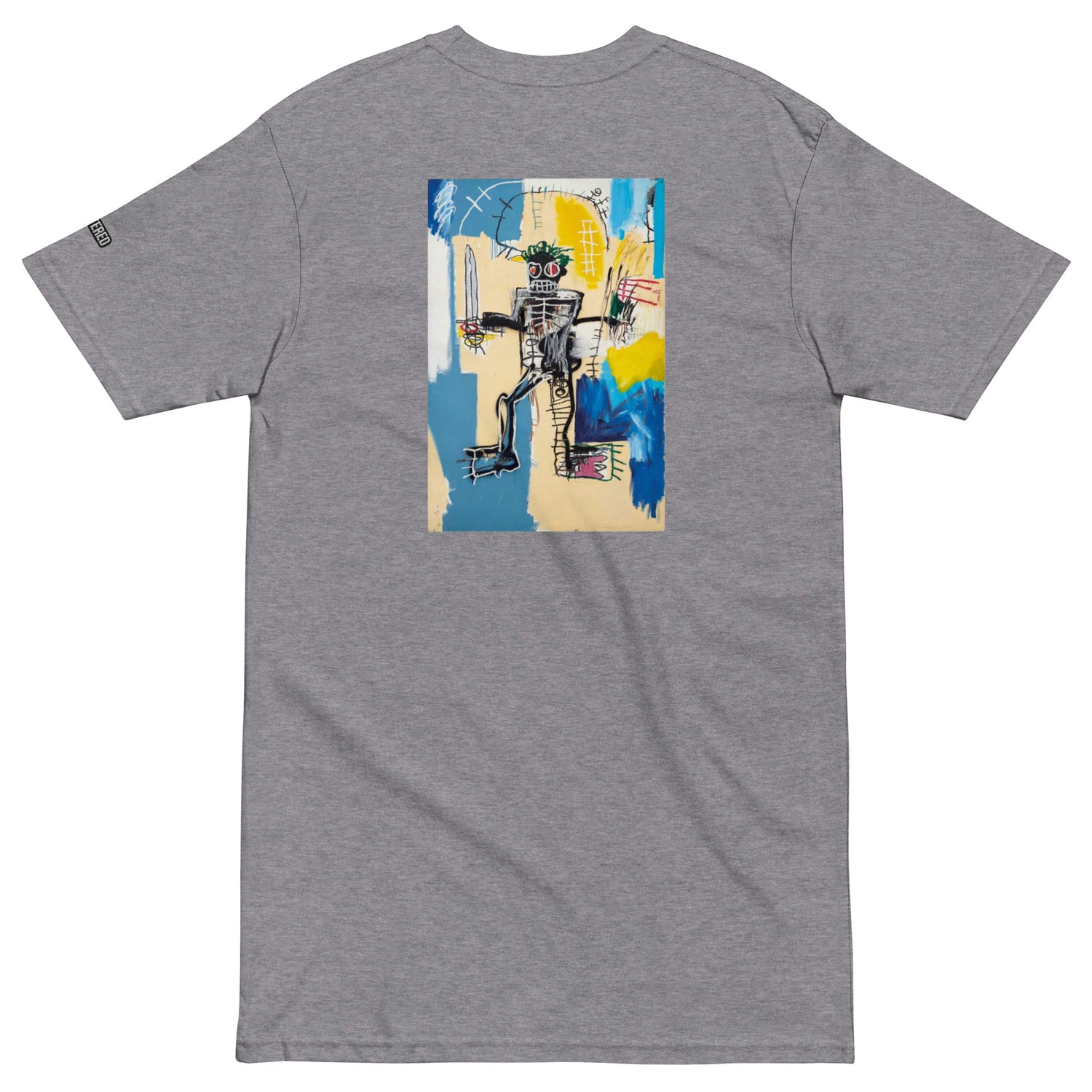 Jean-Michel Basquiat "Warrior" Artwork Embroidered + Printed Premium Grey Streetwear  T-shirt Scattered