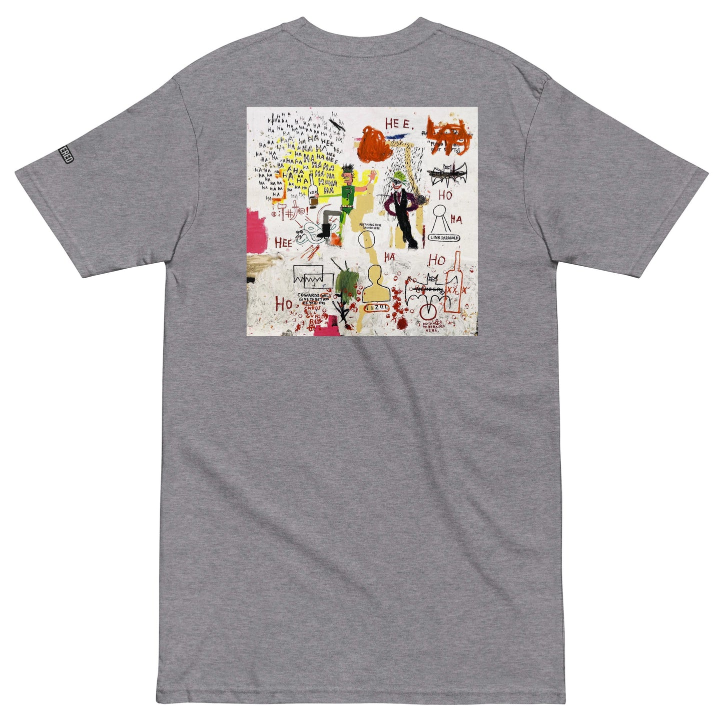 Jean-Michel Basquiat "Riddle Me This Batman" Artwork Embroidered + Printed Premium Grey Streetwear T-shirt Scattered