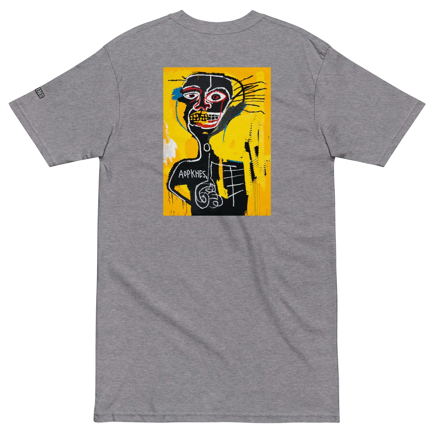 Jean-Michel Basquiat "Cabeza" Artwork Embroidered + Printed Premium Grey Streetwear T-shirt Scattered