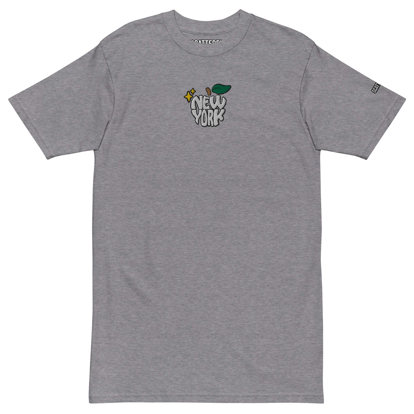 New York Apple Logo Embroidered Grey T-Shirt Scattered Streetwear