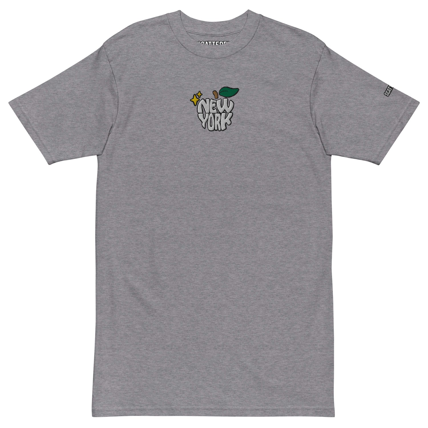 New York Apple Logo Embroidered Grey T-Shirt Scattered Streetwear