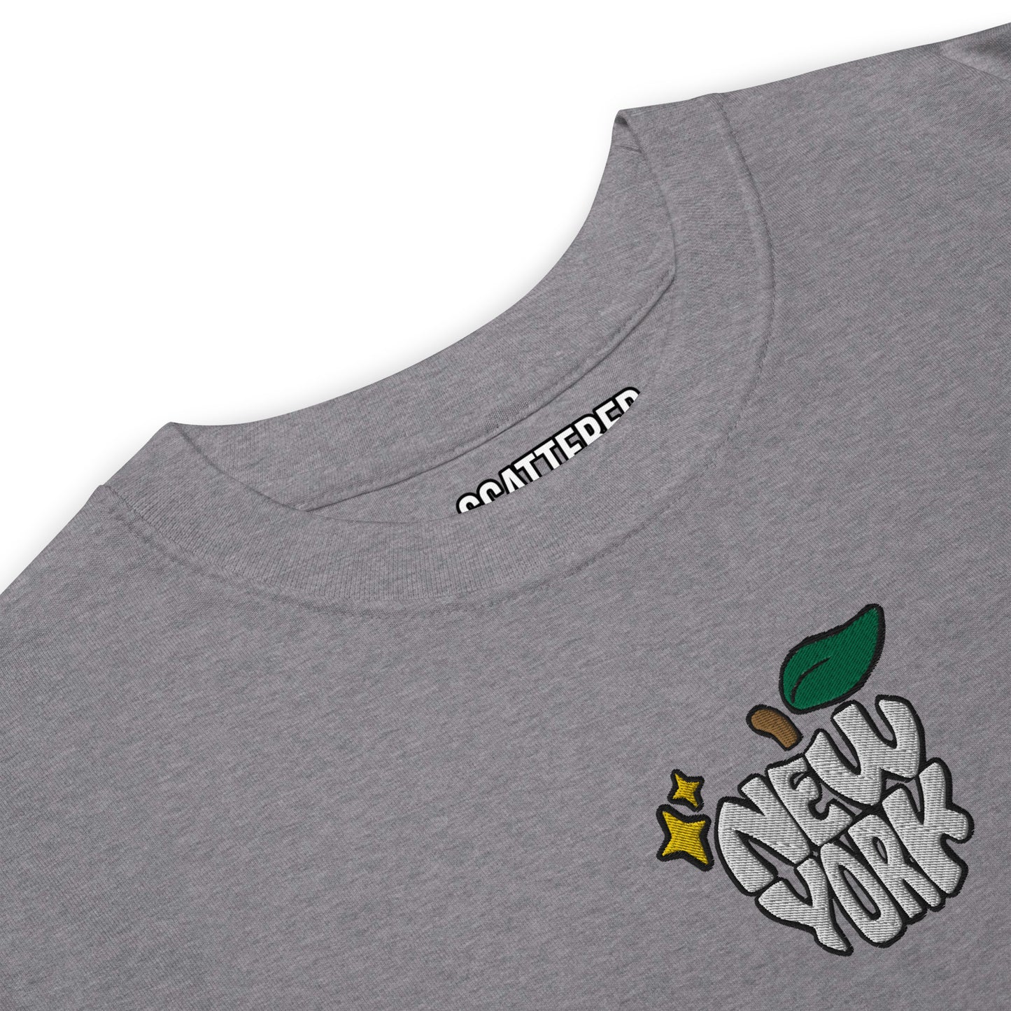 New York Apple Logo Embroidered Grey T-Shirt Scattered Streetwear