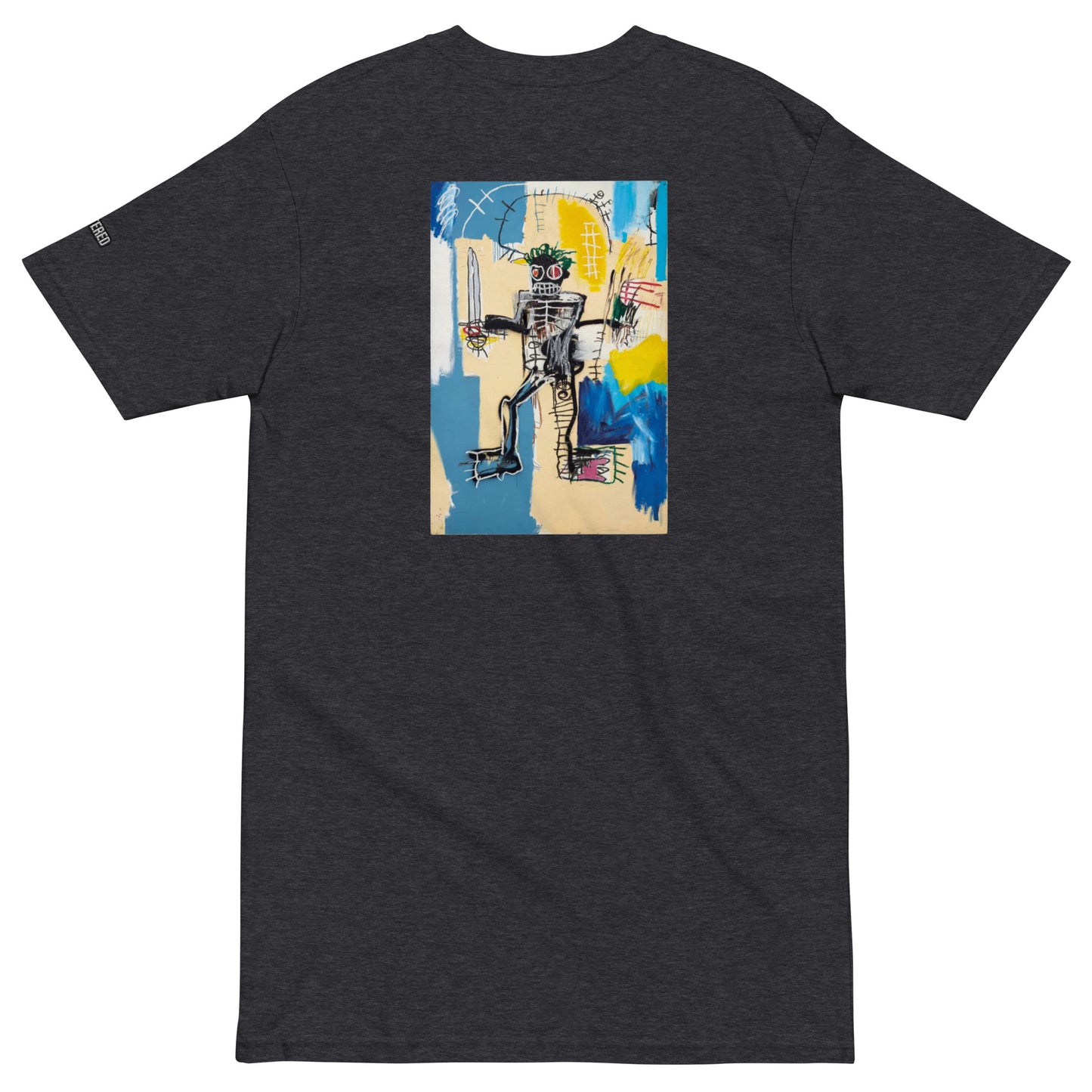 Jean-Michel Basquiat "Warrior" Artwork Embroidered + Printed Premium Charcoal Grey Streetwear  T-shirt Scattered