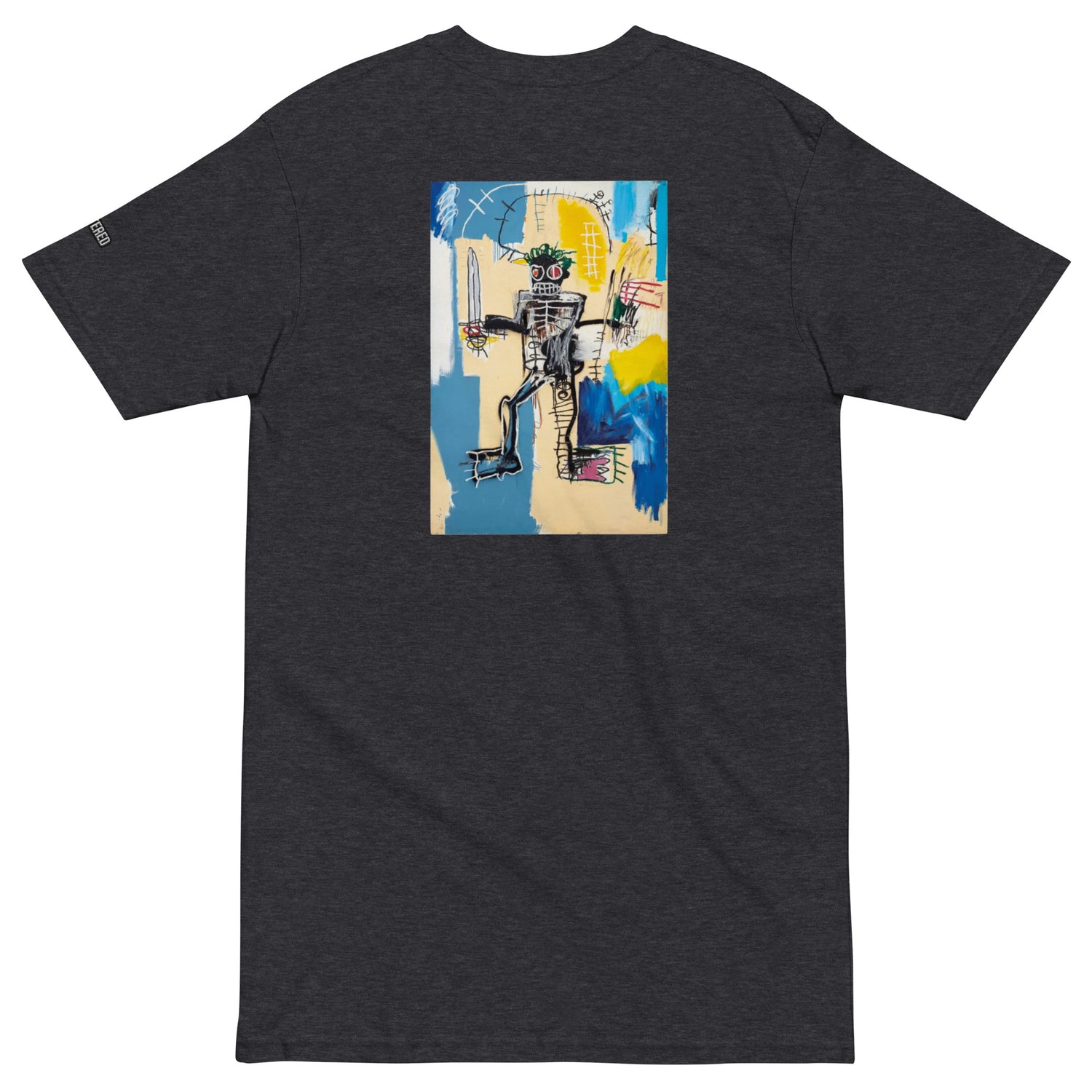 Jean-Michel Basquiat "Warrior" Artwork Embroidered + Printed Premium Charcoal Grey Streetwear  T-shirt Scattered