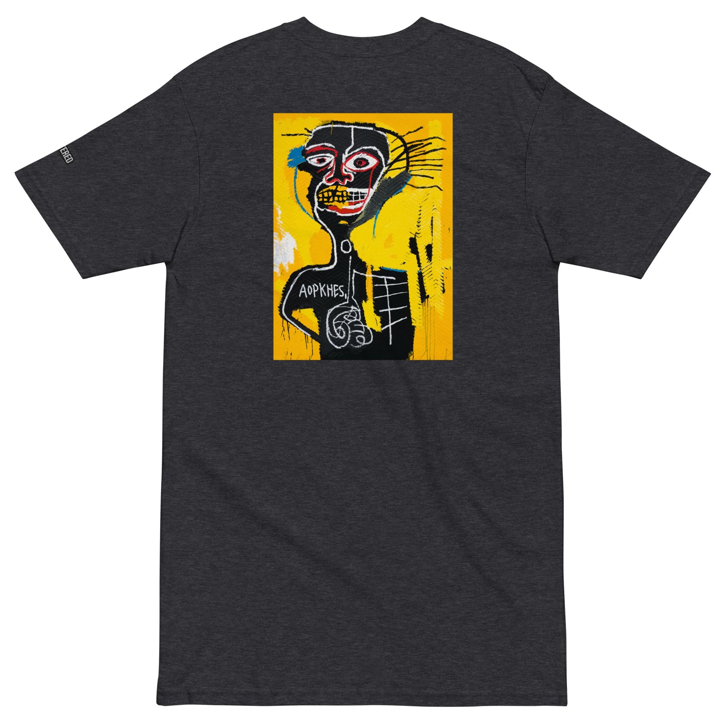 Jean-Michel Basquiat "Cabeza" Artwork Embroidered + Printed Premium Charcoal Grey Streetwear T-shirt Scattered