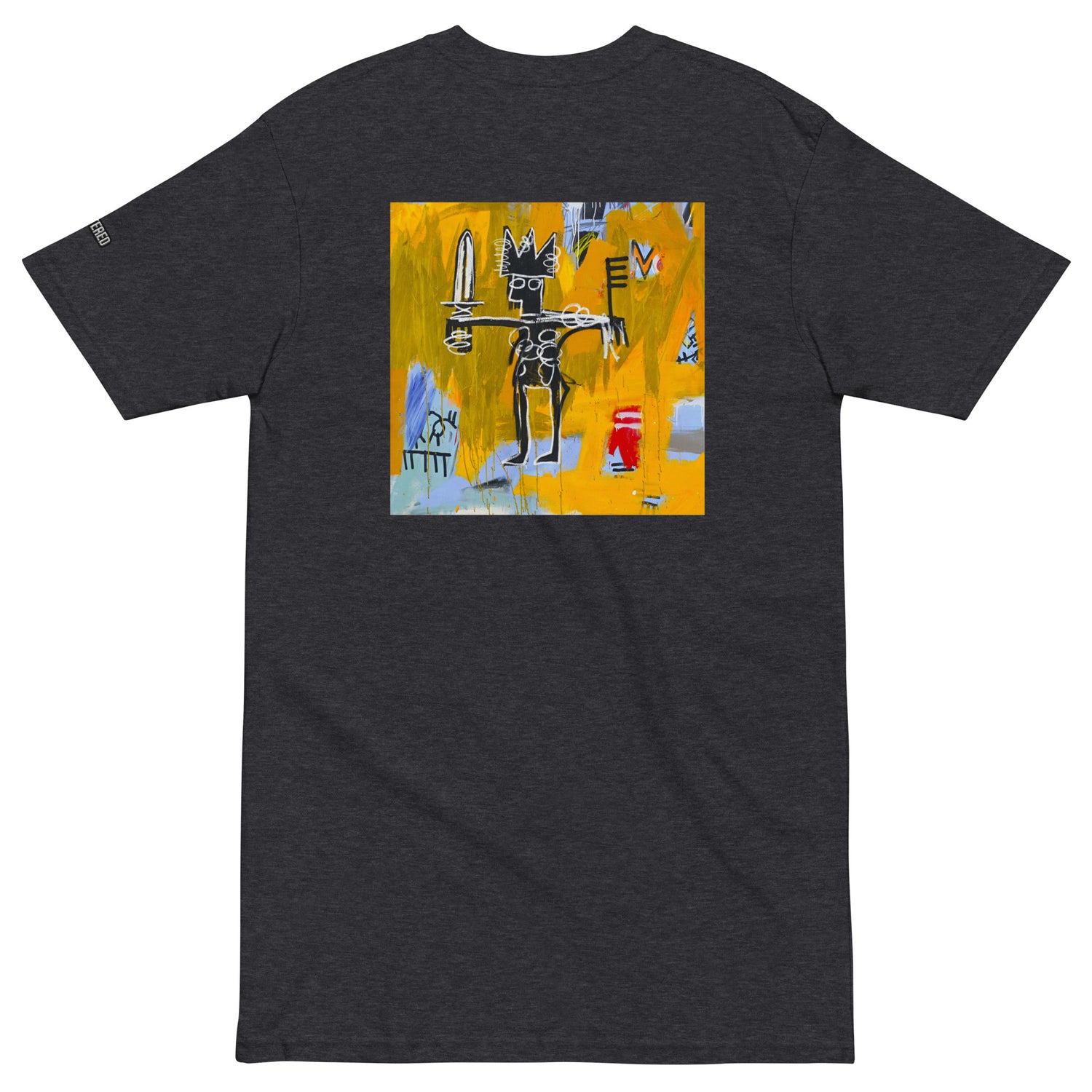  Jean-Michel Basquiat "Julius Caesar on Gold" Artwork Printed Premium Charcoal Grey Streetwear Crewneck T-shirt Scattered 