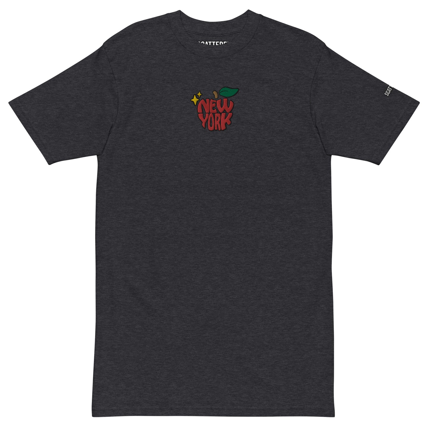 New York Apple Logo Embroidered Charcoal Grey T-Shirt Scattered Streetwear