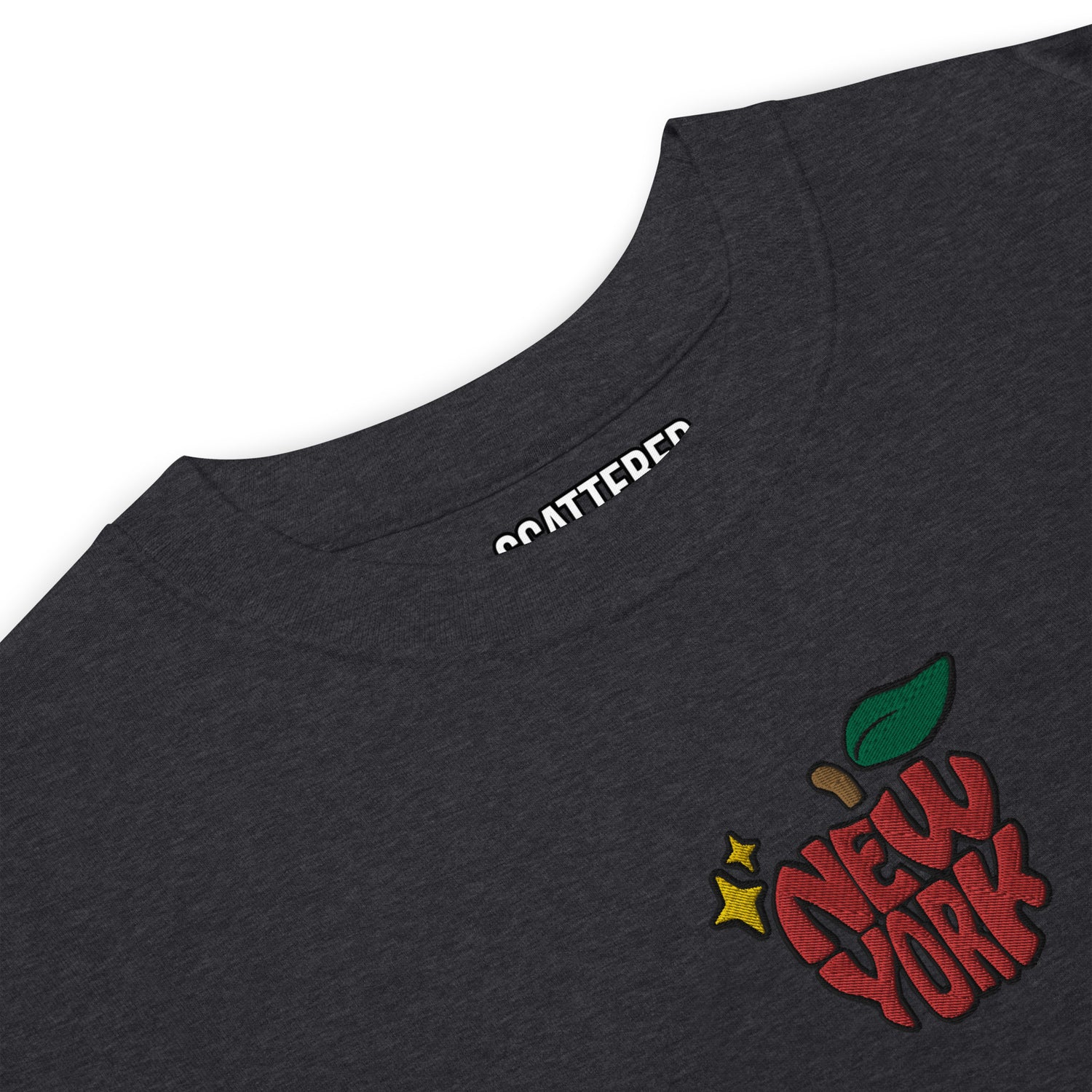 New York Apple Logo Embroidered Charcoal Grey T-Shirt Scattered Streetwear