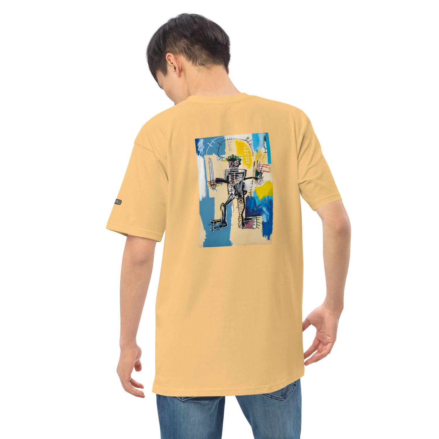 Jean-Michel Basquiat "Warrior" Artwork Embroidered + Printed Premium Yellow Streetwear  T-shirt Scattered