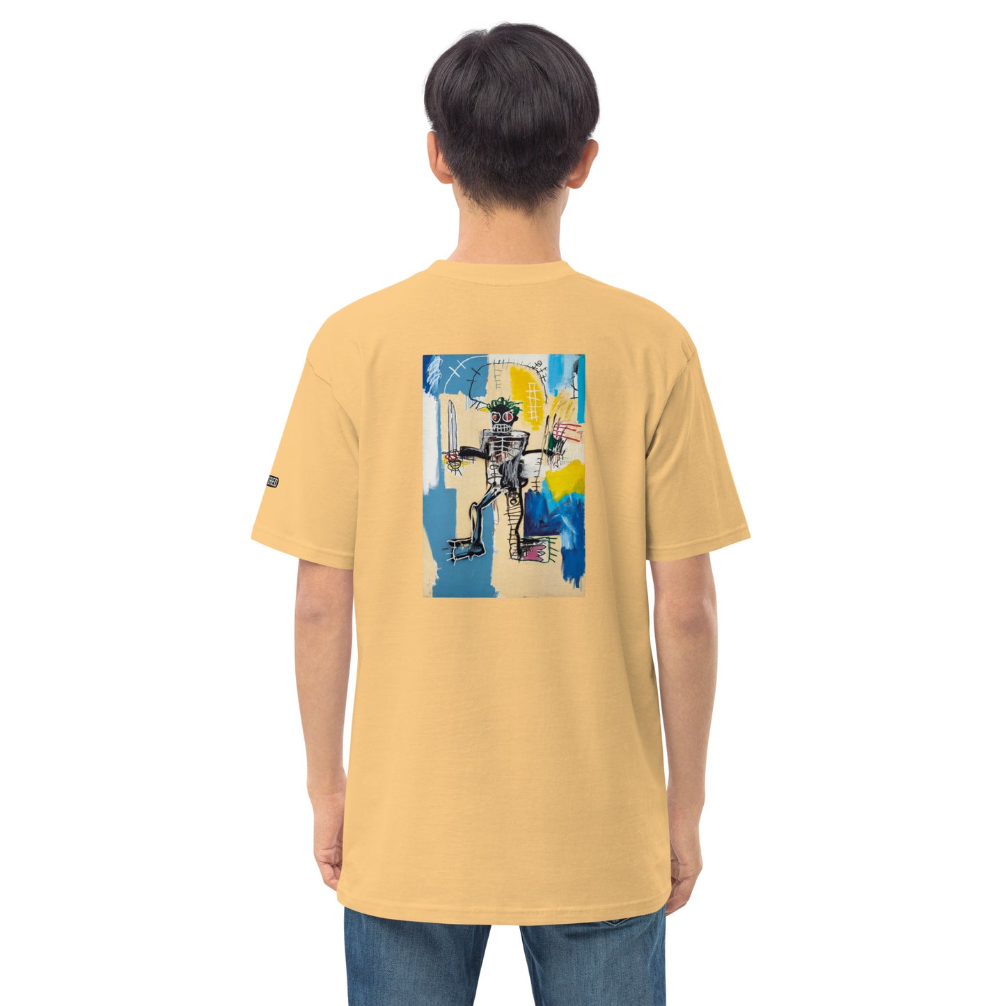 Jean-Michel Basquiat "Warrior" Artwork Embroidered + Printed Premium Yellow Streetwear  T-shirt Scattered