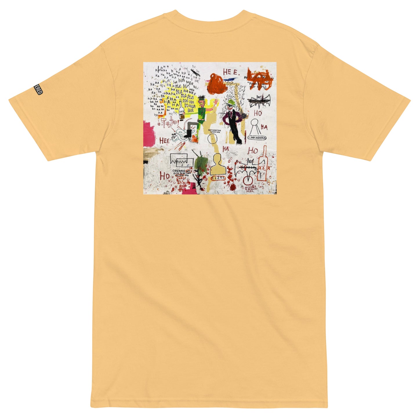 Jean-Michel Basquiat "Riddle Me This Batman" Artwork Embroidered + Printed Premium Yellow Streetwear T-shirt Scattered