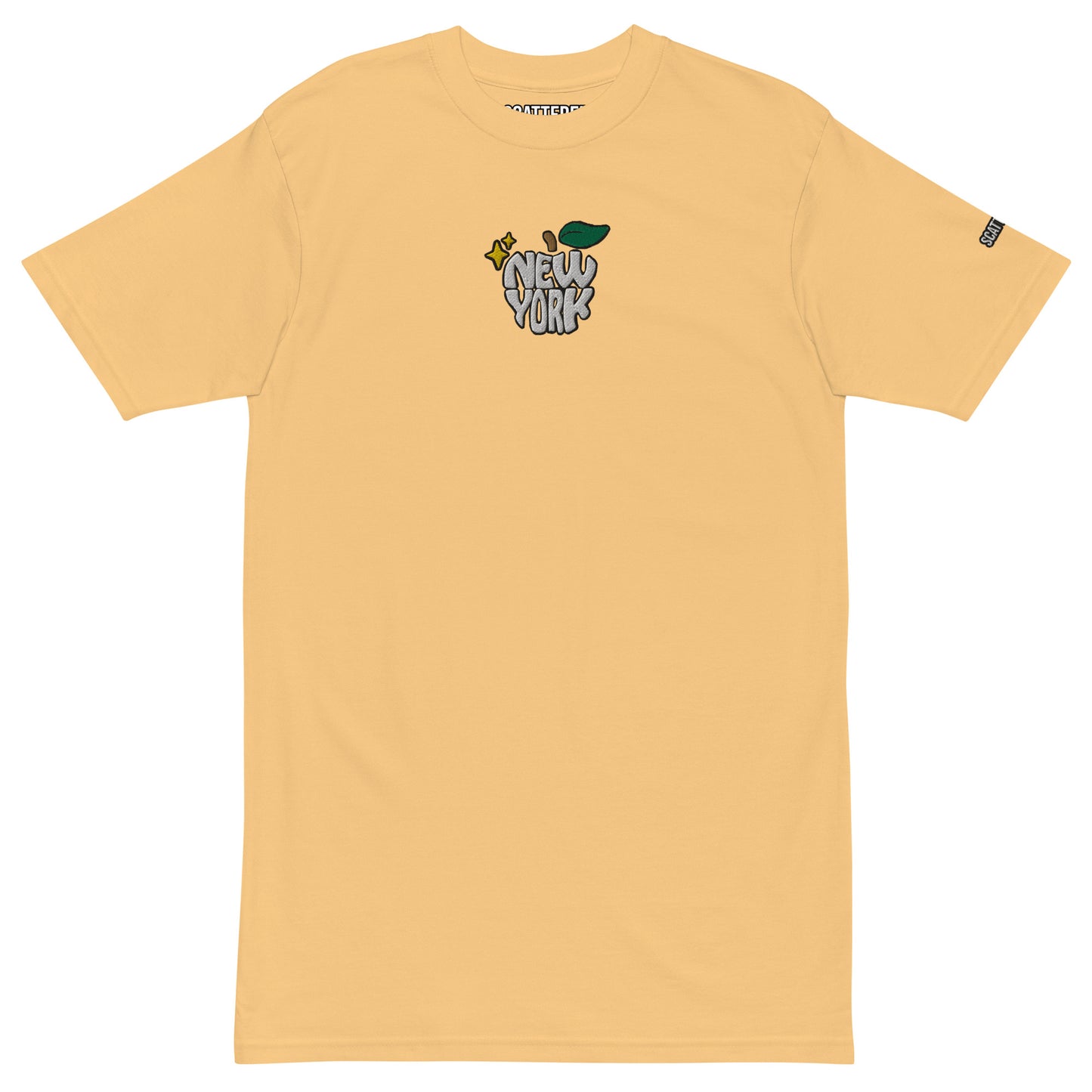 New York Apple Logo Embroidered Yellow T-Shirt Scattered Streetwear