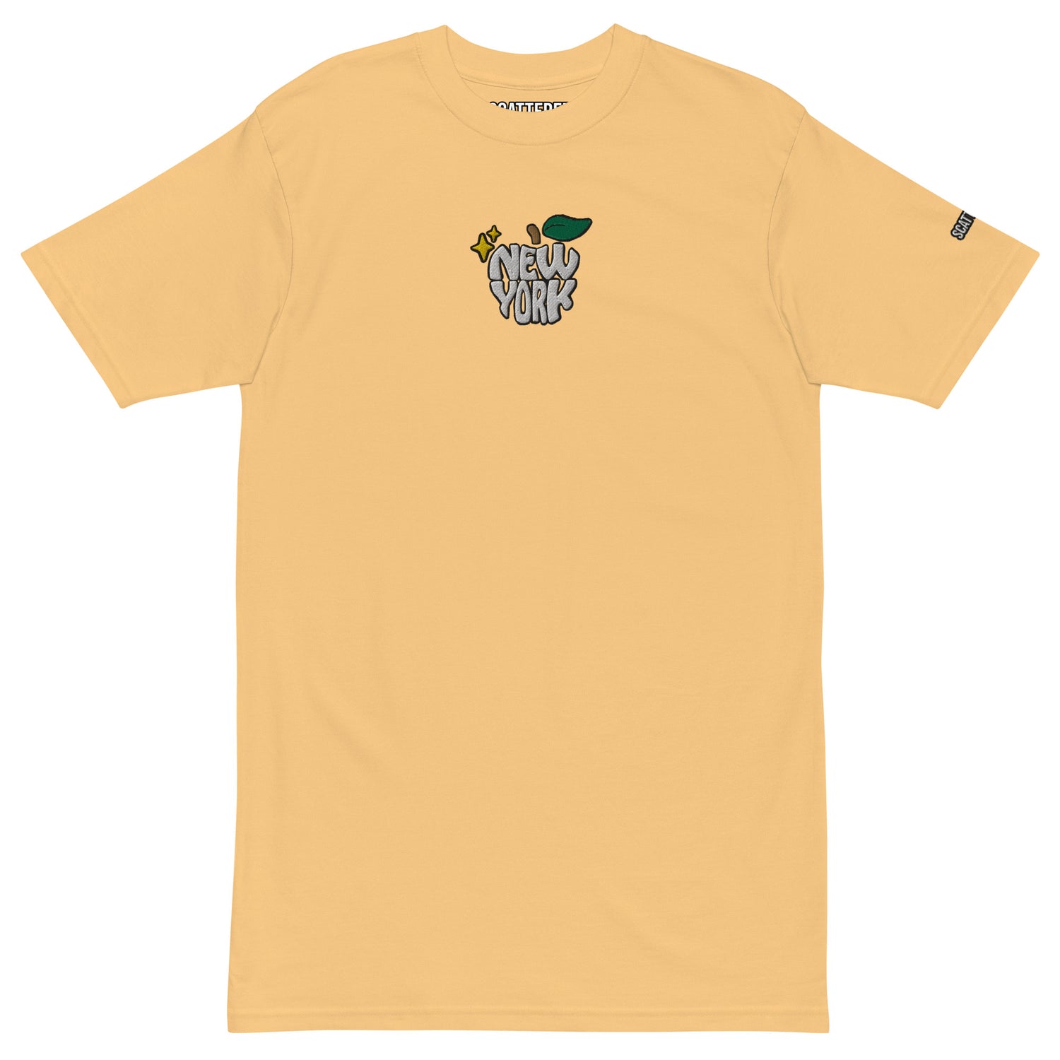 New York Apple Logo Embroidered Yellow T-Shirt Scattered Streetwear