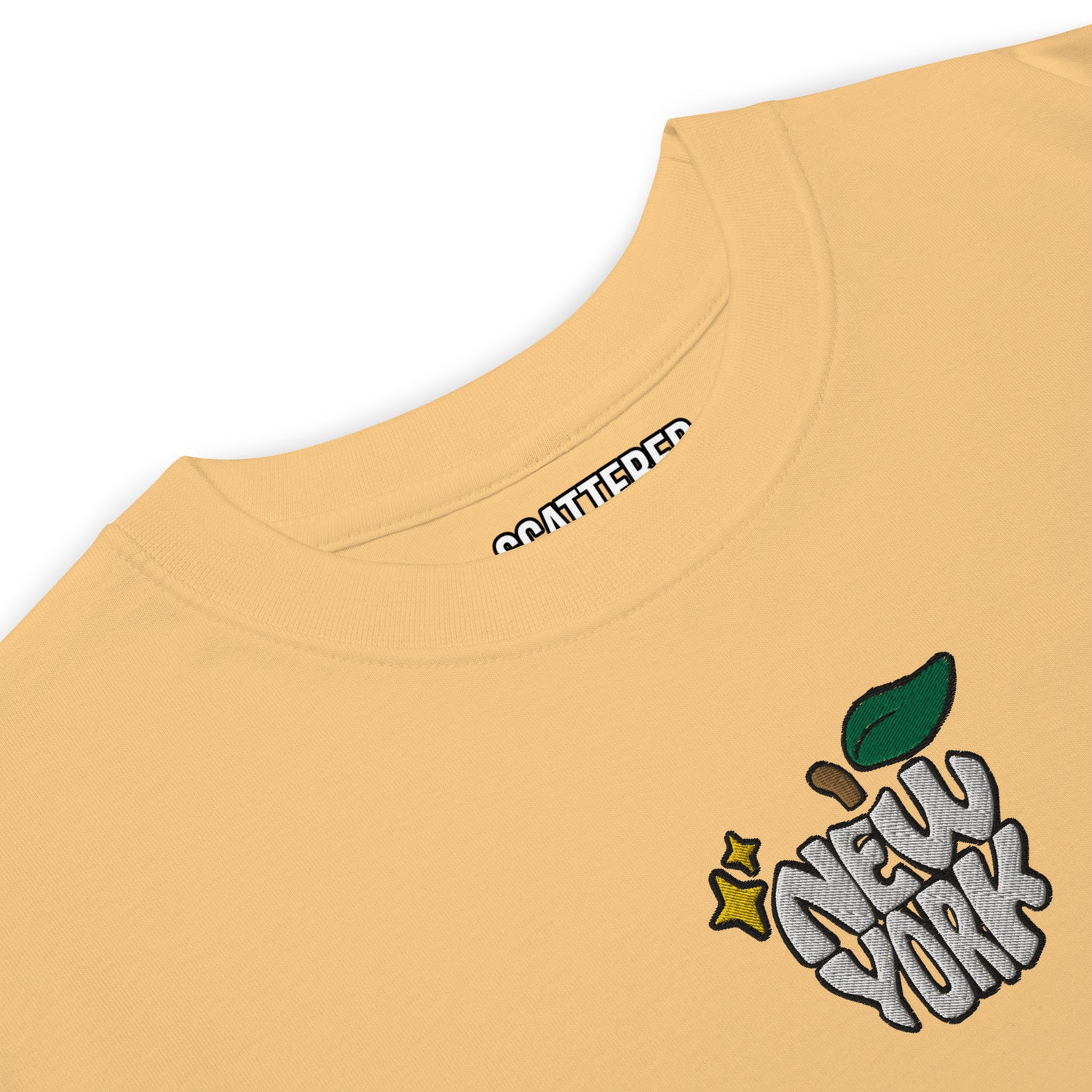 New York Apple Logo Embroidered Yellow T-Shirt Scattered Streetwear