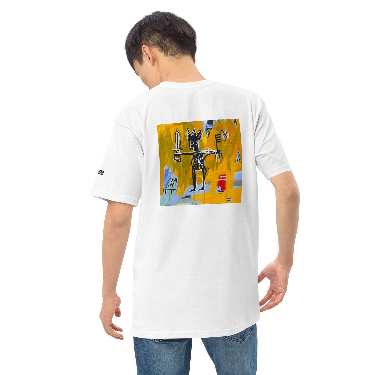 Jean-Michel Basquiat "Julius Caesar on Gold" Artwork Printed Premium White Streetwear Crewneck T-shirt Scattered 