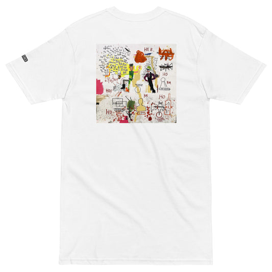 Jean-Michel Basquiat "Riddle Me This Batman" Artwork Embroidered + Printed Premium White Streetwear T-shirt Scattered
