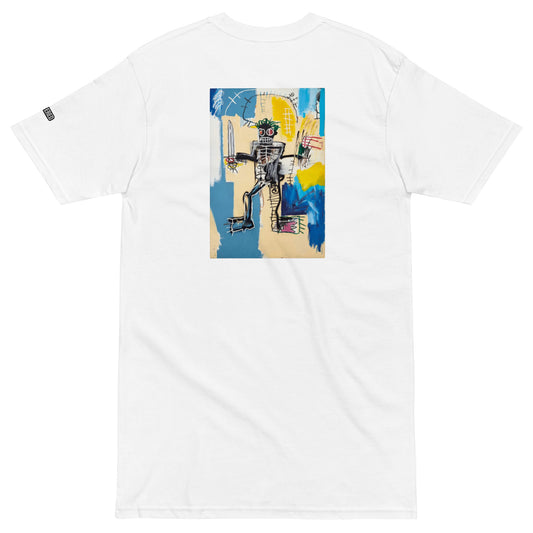 Jean-Michel Basquiat "Warrior" Artwork Embroidered + Printed Premium White Streetwear  T-shirt Scattered