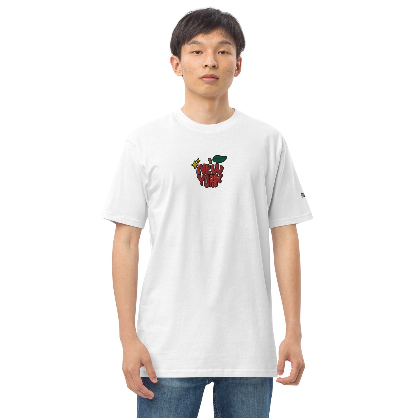 New York Apple Logo Embroidered White T-Shirt Scattered Streetwear