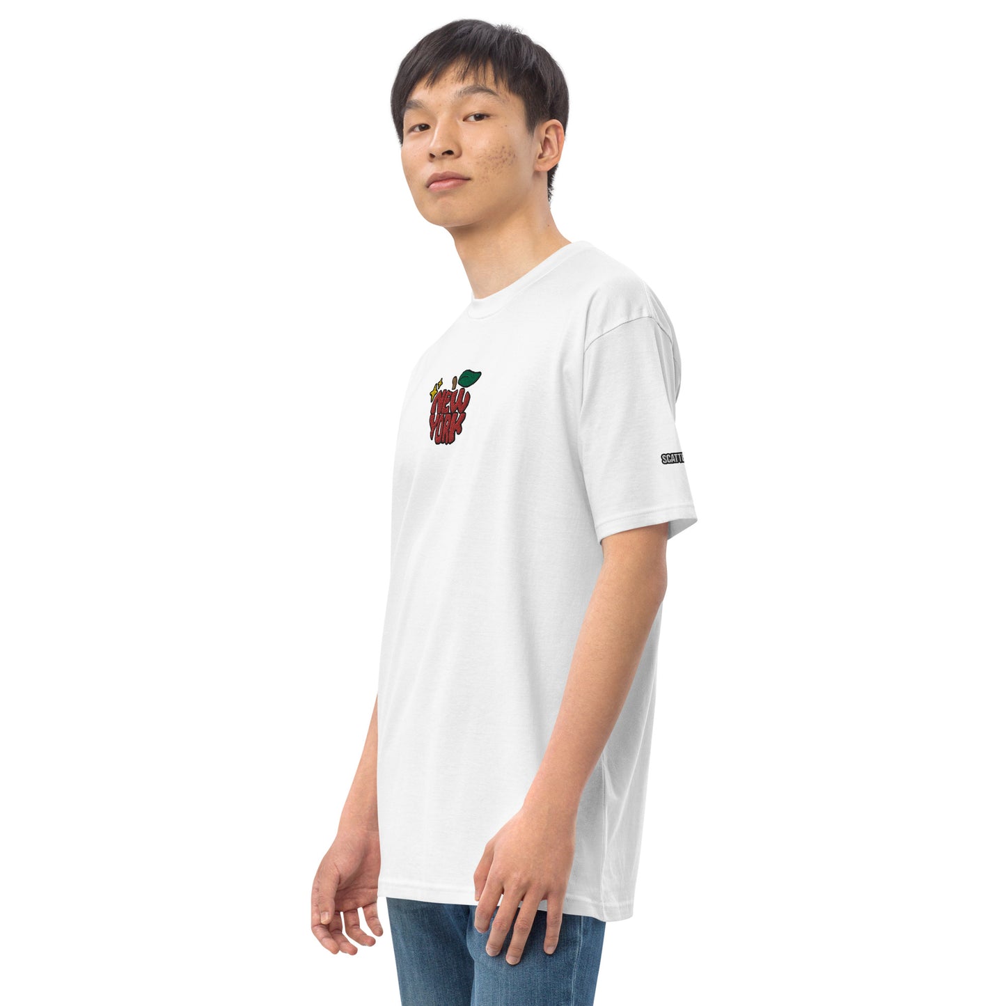 New York Apple Logo Embroidered White T-Shirt Scattered Streetwear