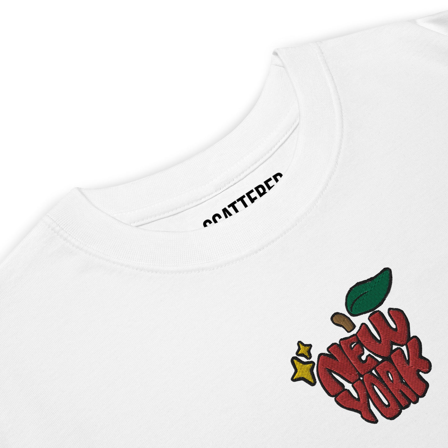 New York Apple Logo Embroidered White T-Shirt Scattered Streetwear