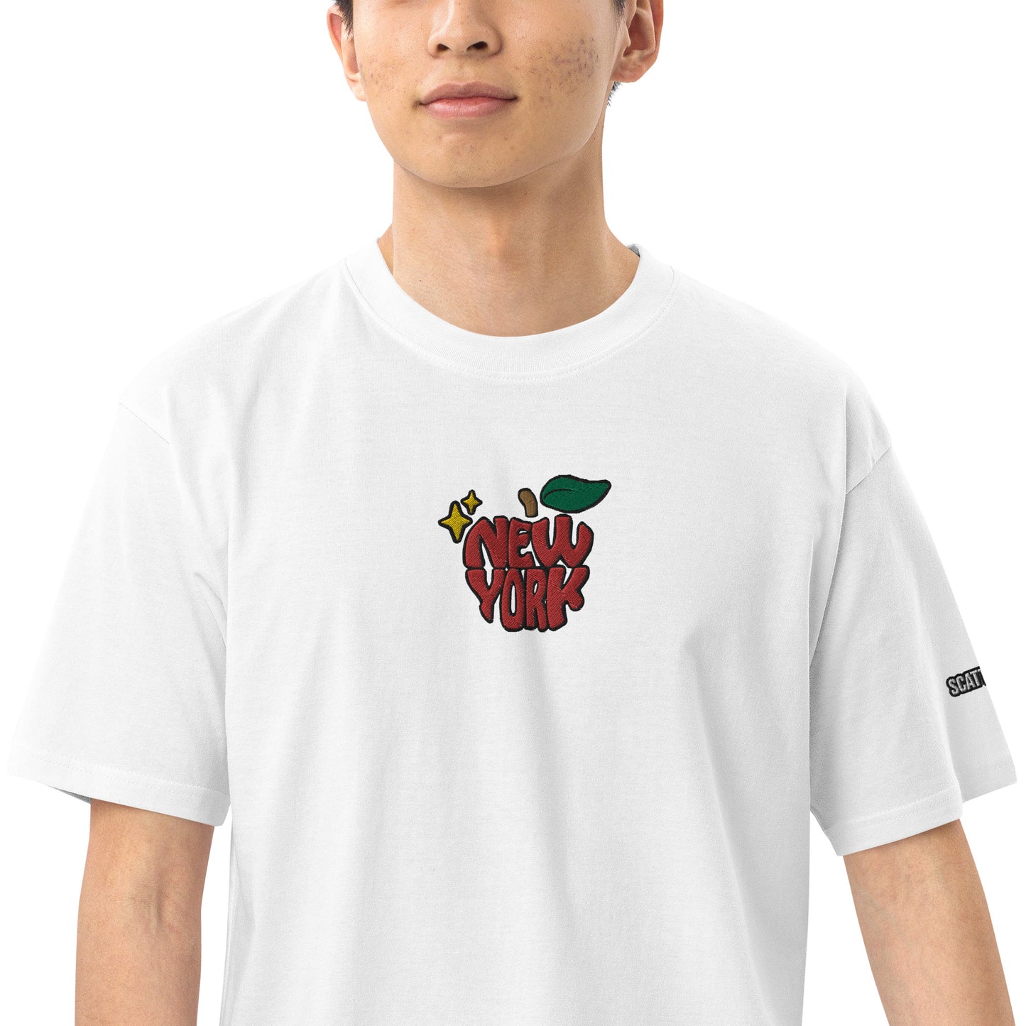 New York Apple Logo Embroidered White T-Shirt Scattered Streetwear