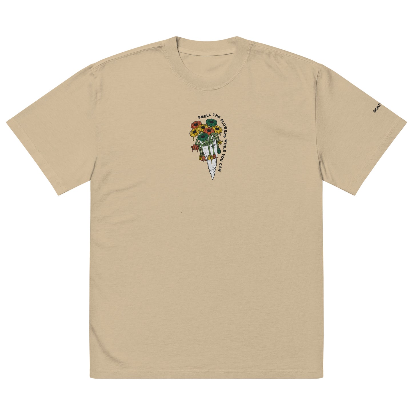 Scattered x Dripped Gawd Smell the Flowers Embroidered Faded T-shirt