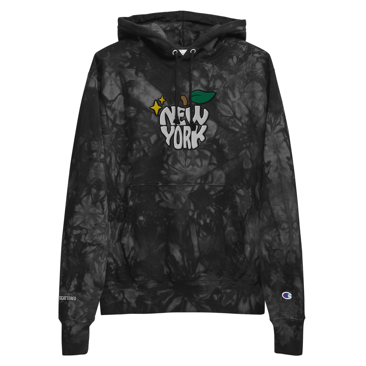 New York Apple Logo Embroidered Black Champion Tie-dye Hoodie Sweatshirt Scattered Streetwear