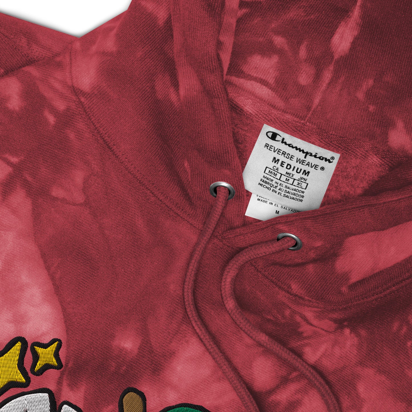New York Apple Logo Embroidered Red Mulled Berry Champion Tie-dye Hoodie Sweatshirt Scattered Streetwear