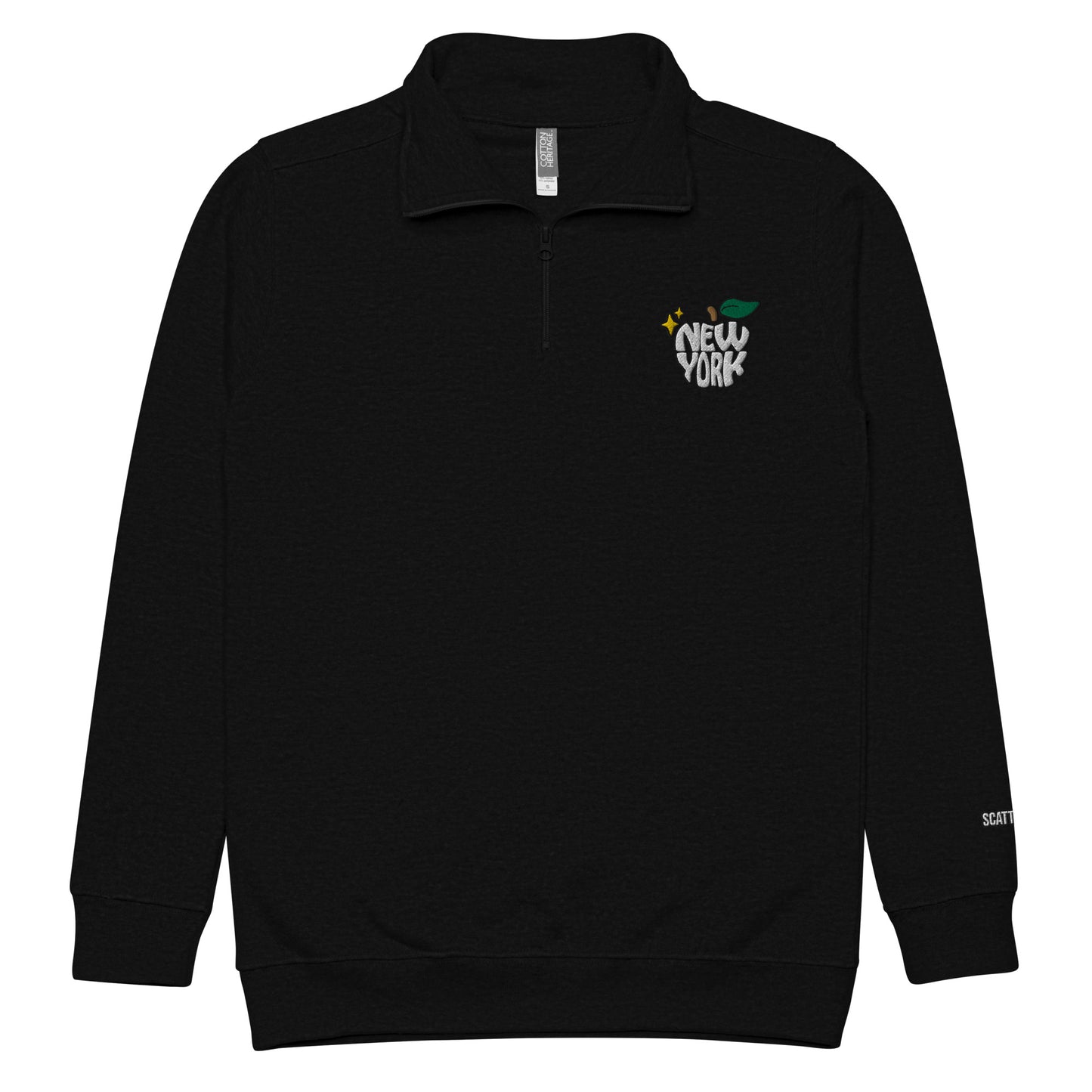 New York Apple Logo Embroidered Black Fleece Pullover Sweatshirt Scattered Streetwear