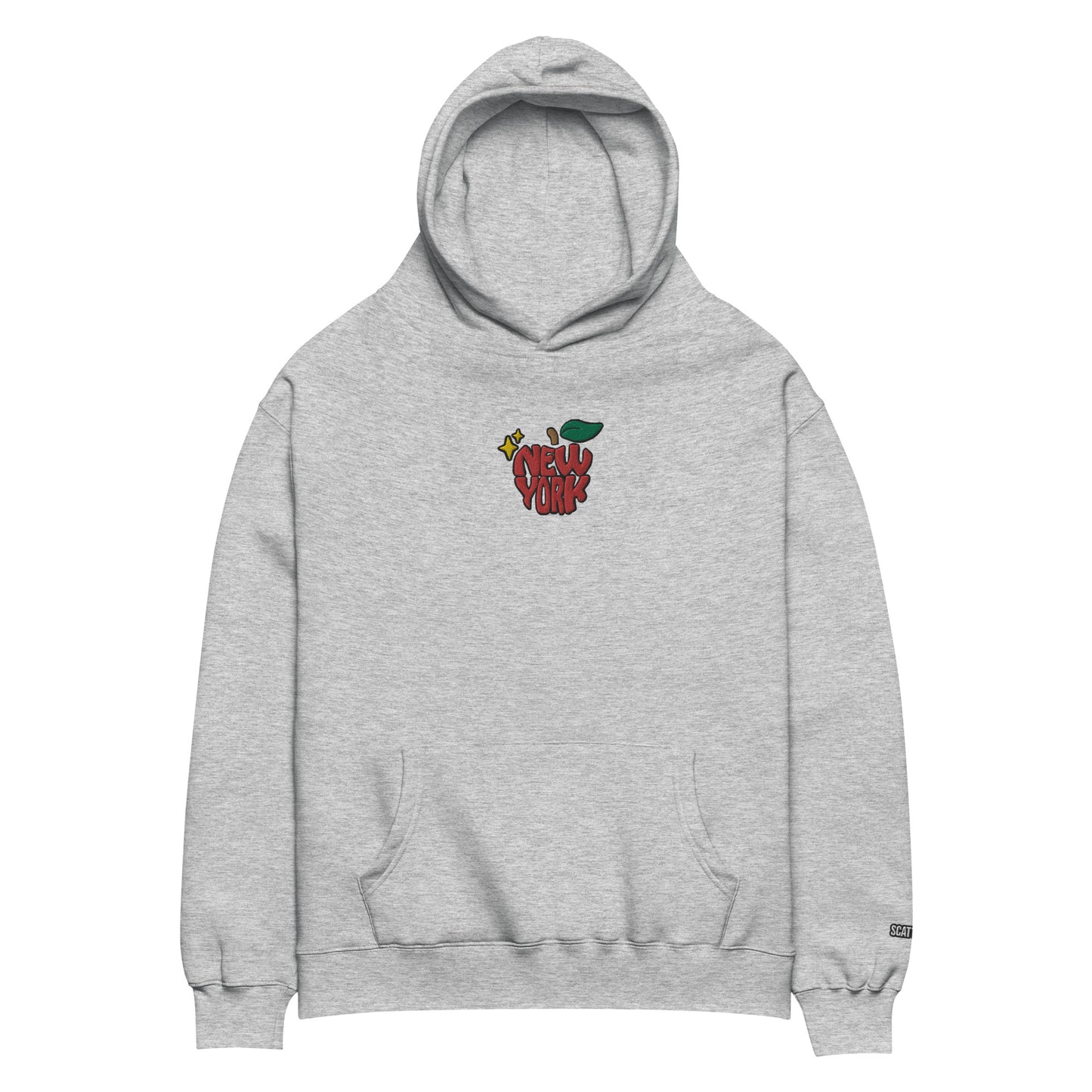 New York Apple Logo Embroidered Grey Streetwear Hoodie Sweatshirt | Scattered